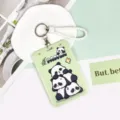 Süßer ABS Panda Ausweishalter mit Umhängeband und Schlüsselring, idealer Studentenkarten-Schutz. - Gestapelte Pandas Und Weißes Geflochtenes Lederband