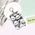Süßer ABS Panda Ausweishalter mit Metallschlüsselanhänger und robustem Kartenschutz. - All-over Mini-Pandas Und Runder Ringverschluss