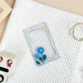 Transparent student ID card holder with blue flower pattern, protective case for campus IC cards. - Blue Flower Pattern / No Accessories