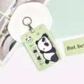 Süßer grüner Panda ABS Kartenhalter mit Schlüsselanhänger für Studenten und Ausweiskenschutz. - Liegender Panda Und Runder Ringverschluss