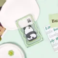 Niedlicher Cartoon Panda Schiebe Kartenhalter, transparenter Ausweishalter fuer Studenten und Schule. - Kratzender Panda (Ohne Zubehör) / Grüner Rand Transparent Schiebbar