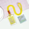 Cute cartoon dog shaker ID card holder with yellow lanyard student badge case protective cover - Puppy (Yellow Border) / Yellow Long Braided Rope