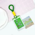 Cute green dinosaur shaker card holder student ID bus card protective case with lanyard - Green Dinosaur (Green Border) / Green Short Braided Rope