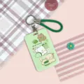 Green cute cartoon cardholder with braided strap and keyring, ideal for campus ID and bus cards. - Green Matcha Dog + Green Hand Rope