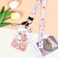 Lindo tarjetero de estudiante con oso naranja y cordón a juego, funda deslizante de ABS protectora. - Perro Naranja Degradado + Cordón Largo Conejo Naranja Cuadros