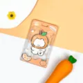 Transparent cute cartoon card holder, orange themed protective sleeve for campus ID and IC cards. - Orange Hat Dog (No Accessories) / Sliding Transparent