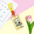 Cute claw machine card holder with lanyard, cartoon animal ID badge for students. - Yellow Short Braided Rope / Yellow Grid Console