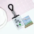 Cute panda shaker card holder with lanyard, clear ID badge holder for students and daily use. - Panda (Black Border) / Black Short Braided Rope