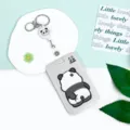 Cute cartoon panda card holder with retractable reel, sliding badge protector for students. - Scratching Panda And White Badge Reel
