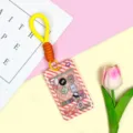 Cute claw machine card holder with lanyard, cartoon animal ID badge protector for kids. - Yellow Short Braided Rope / Orange Grid Console