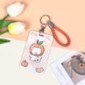 Estuche de tarjeta deslizante ABS para estudiante dibujos animados protectora - Perro Blanco con Sombrero de Naranja + Correa de Mano Naranja