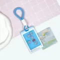 Blue social media style shaking card holder with cute animal and cherry design keychain - Blue Elephant (Blue Border) / Blue Short Braided Rope
