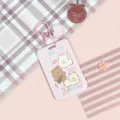 Pink cute cartoon dog badge holder with keychain and heart pendant for student card. - Sweetheart Cat / Pink Heart Keychain / Pink