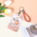 Tarjetero deslizante de ABS con bonito diseño de naranja de dibujos animados, cordón y llavero. - Perro Naranja Degradado + Correa de Mano Naranja