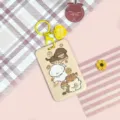 Cute cartoon puppy card holder with keychain, durable ID badge protector for students. - Biscuit Squirrel / Yellow Heart Keychain / Yellow