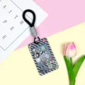 Cute claw machine theme card holder with lanyard, clear protective cover for students and daily use. - Black Short Braided Rope / Black Grid Console
