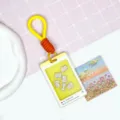 Creative animal shaking card holder student school meal bus card protective case ID badge - Puppy (Yellow Border) / Yellow Short Braided Rope