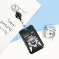 Cute cartoon astronaut ID card holder with retractable badge reel, perfect for campus use. - Mysterious Hooded Man Style (With Badge Reel)