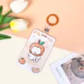 Lindo tarjetero deslizante de naranja de dibujos animados, estuche ABS durable para estudiantes. - Perro Blanco con Sombrero de Naranja + Llavero de Tira de Cuero Naranja 3.3