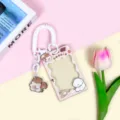 Cute cartoon acrylic ID card holder with coil lanyard and animal pendant - Squirrel & White Dog (Brown Frame) / Spring Rope + Squirrel Charm