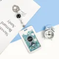 Cute astronaut student ID card holder with retractable badge reel ABS bus meal card protective cover - Green Standing Astronaut Style (With Badge Reel)