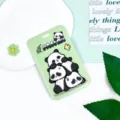 Cute Cartoon Panda Sliding Card Sleeve Green Student ID Badge Holder Bus Protective Case - Stacking Pandas (No Accessories)