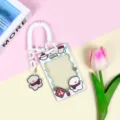 Cute cartoon transparent card sleeve with coil lanyard and bear pendant for students. - Lucky White Dog (White Frame) / Spring Rope + Red Scarf Dog Charm