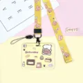 Cute cartoon bear card holder with yellow lanyard sliding student badge ID card protective sleeve. - Yellow Dog With Fish Pattern / Yellow Milk Tea Bear Long Lanyard