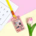 Cute cartoon animal claw machine ID card holder with bright yellow lanyard protector. - Yellow Long Braided Rope / Orange Grid Console