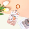 Lindo tarjetero deslizante de oso naranja de dibujos animados, funda protectora ABS duradera. - Perro Naranja Degradado + Llavero de Tira de Cuero Naranja 3.3