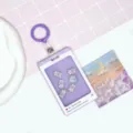 Purple cute animal shaker card holder for student ID meal card access card transparent case - Pyjama Bear (Purple Border) / Purple Strap Keyring