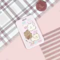 Cute cartoon student badge holder with lovely puppy and bear design, pink card sleeve. - Sweetheart Cat / No Accessories / Pink