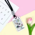 Creative claw machine badge holder with cute animals and black lanyard for students. - Black Long Braided Rope / White Grid Console