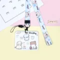 Cute cartoon puppy horizontal ID card holder with matching lanyard for daily use. - Blue Striped Snack Elephant Pattern / Starry Dog Long Lanyard