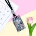 Claw Machine ID Card Holder with Black Lanyard Cute Animal Student Badge Case Cover - Black Long Braided Rope / Black Grid Console