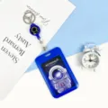Cute cartoon astronaut student card holder with retractable badge reel, blue ABS case. - Interstellar Astronaut Style (With Badge Reel)