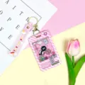 Cute pink claw machine card holder variant with strap, perfect for student ID and cards. - Pink Rainbow Keychain / Pink Grid Console