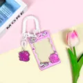 Cute pink cartoon animal transparent card holder with coil lanyard, school ID badge sleeve. - Egg Roll Crocodile (Pink Frame) / Spring Rope + Pink Crocodile Charm