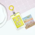 Cute animal shaking card holder student school meal card protective sleeve with yellow ring clip - Puppy (Yellow Border) / 3.3 Yellow Leather Keychain