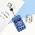 Blue Astronaut ID Card Holder, Cute Student Bus Card Cover with Retractable Badge Reel Lanyard. - Blue Standing Astronaut Style (With Badge Reel)