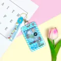Creative cute animal claw machine card holder with blue stripes, strap and keychain design. - Blue Rainbow Keychain / Blue Grid Console