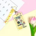 Cute yellow claw machine card holder keychain with strap, sweet aesthetic student ID badge case. - Yellow Rainbow Keychain / Yellow Grid Console