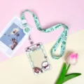 Green avocado cartoon student lanyard card holder with cute animal transparent slide badge case - Lucky White Dog (White Frame) / Butter Dog Retractable Lanyard