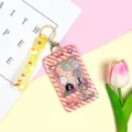 Cute cartoon claw machine card holder with yellow lanyard, student badge protective sleeve case. - Yellow Rainbow Keychain / Orange Grid Console