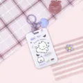 Cute cartoon dog ID card holder with purple keychain, perfect for student bus and meal cards. - Purple Taro Puppy + Purple Heart Keychain
