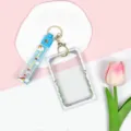 Süßer transparenter Ausweishalter mit blauem Band und Schlüsselanhänger für den Alltag. - Weiß Stern Mond Hülle + Blau Regenbogen Schlüsselanhänger