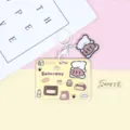 Cute cartoon sliding card holder with keychain ID badge case for student campus access card. - Yellow Dog With Fish Pattern / White Dog-with-Fish Keychain