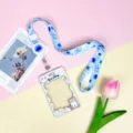 Cute cartoon transparent card holder with blue lanyard, ideal for students and daily use. - Bread Dog (Blue Frame) / Blueberry Girl Retractable Lanyard