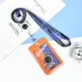 Cute astronaut student card holder with lanyard and badge reel, ABS bus card protective case. - Orange Blue Astronaut Style (With Retractable Long Rope)