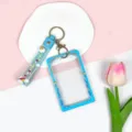 Süßer transparenter Kartenhalter mit blauem Schlüsselband Schüler Ausweishülle Kartenetui - Blau Stern Mond Hülle + Blau Regenbogen Schlüsselanhänger
